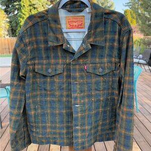 Levi's Men's Blue and Orange Plaid Jacket
